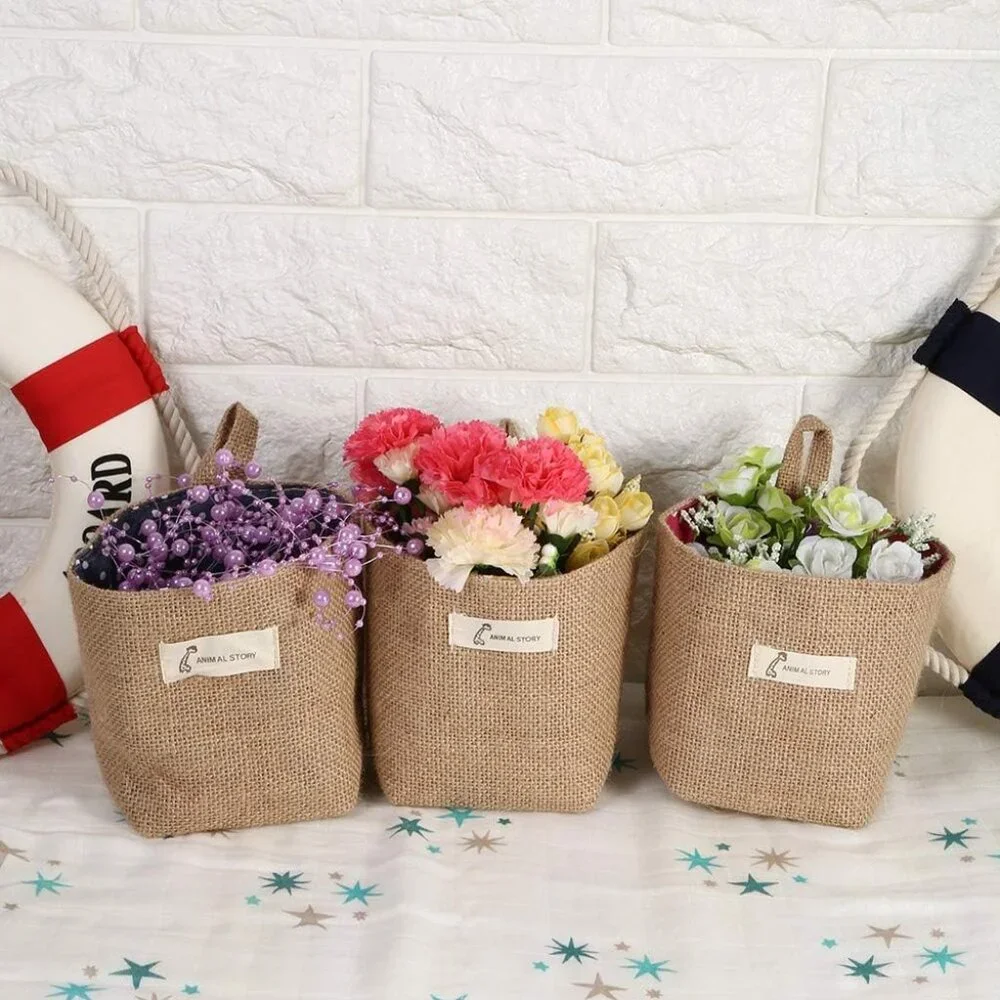 Practical Wall Hanging Storage Bag - Durable Cotton Linen for Bedrooms & Offices